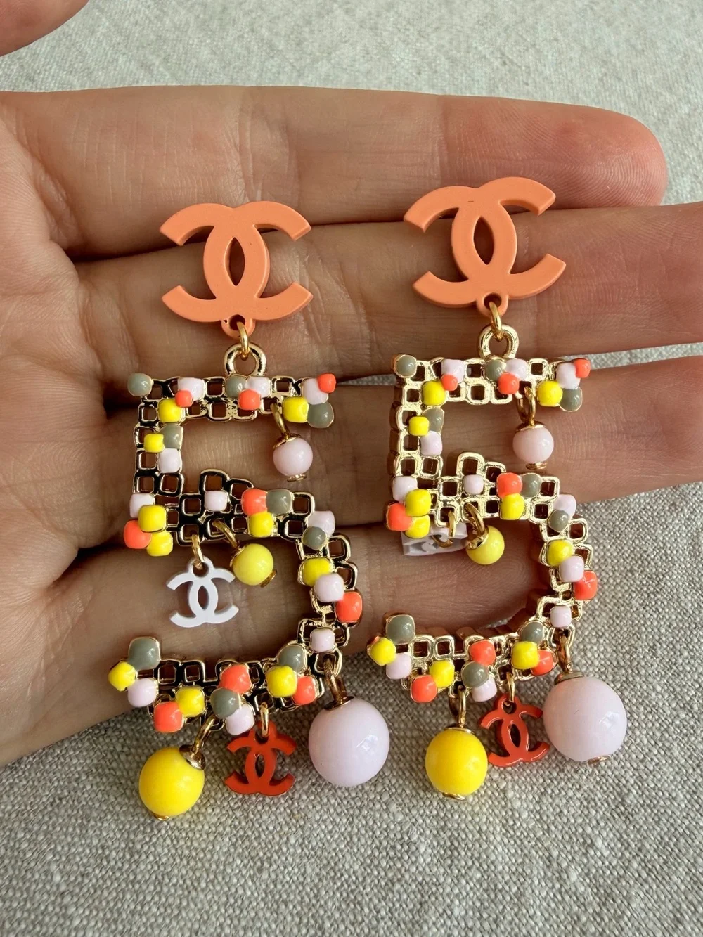 CHANEL CC Logo Colorful Charm Statement Earrings